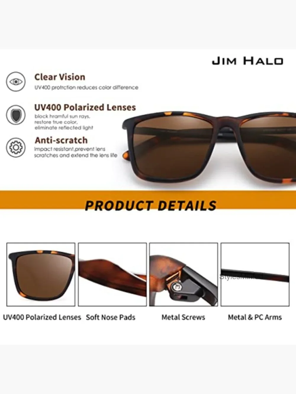 Retro Square Polarized Driving Sunglasses UV Protection Classic Men